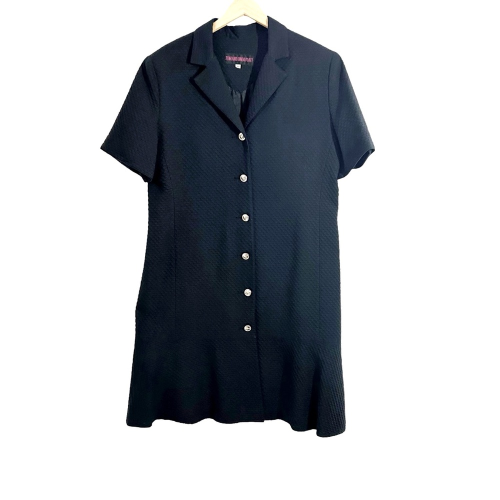 Tom & Linda Platt Black Vintage Textured Button Front Drop Waist Dress, Size 16
